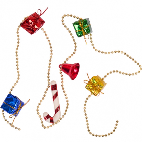 Украшение на елку Бусы - Подарки/Колокольчики 12-149/6389-43, длина 1м